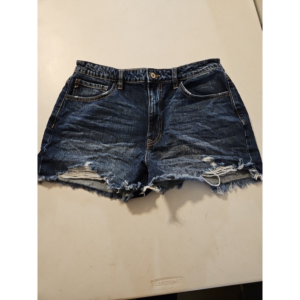 KanCan Women's Shorts 13/30 Distressed Frayed Hem Blue Denim Shorts (A1228)